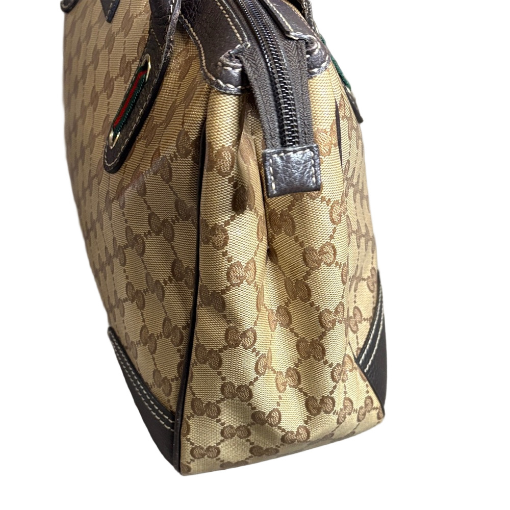 Gucci  GG  Crystal Prince Tote  Bag Coated Canvas Leather Trim Authentic - Picture 5 of 15